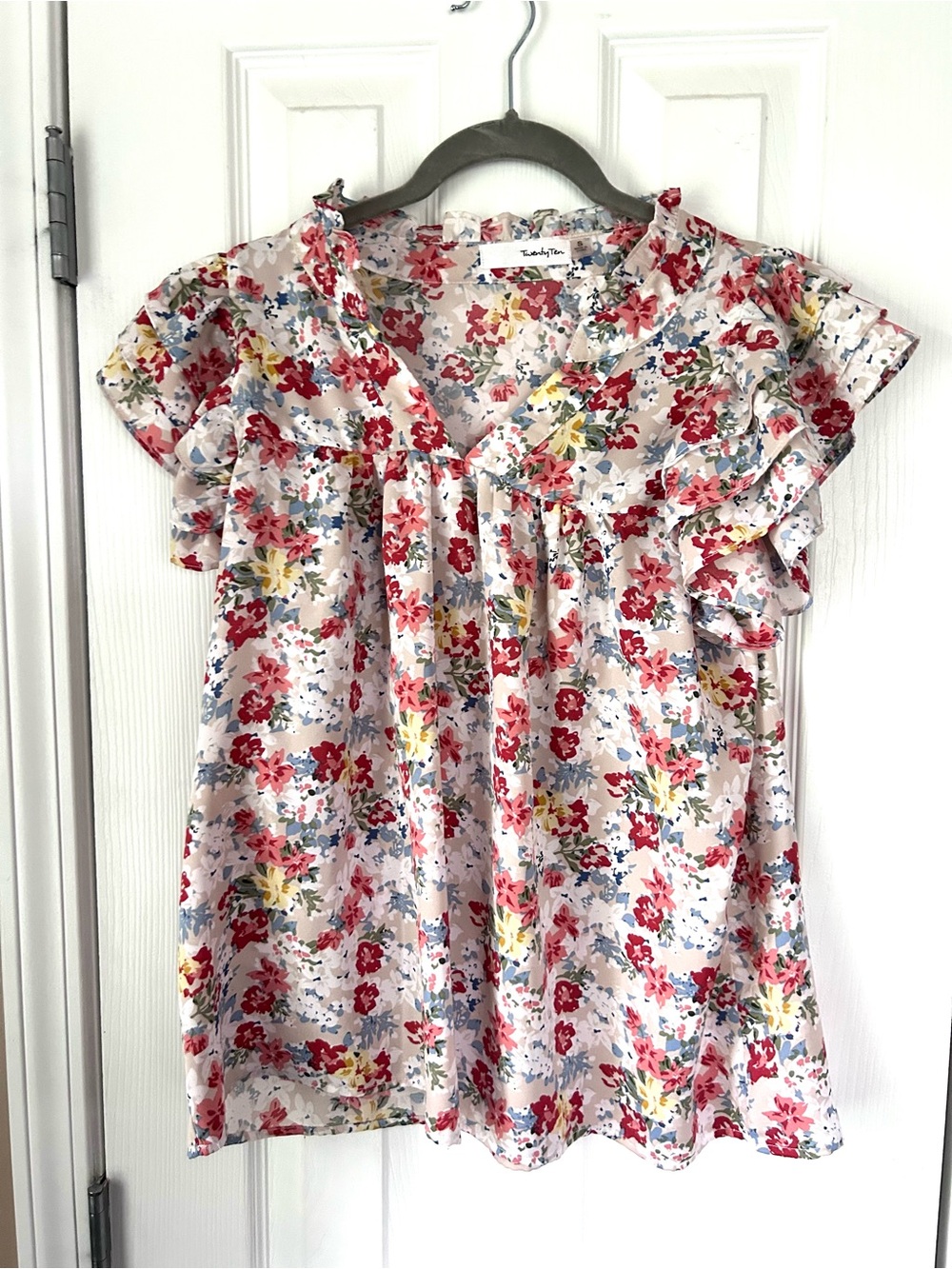 TwentyTen Floral Ruffle Sleeve Babydoll Blouse Size Small